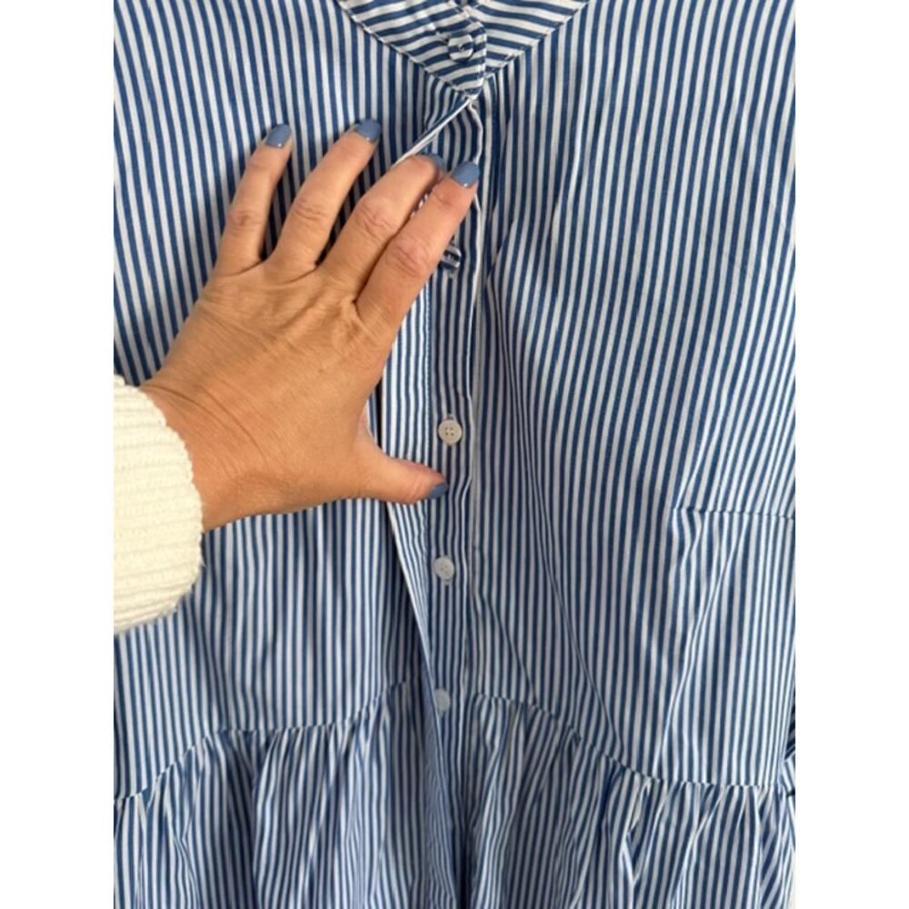 Tuckernuck NWOT Blue Stripe Royal Shirt Dress 3/4 Sleeve Tiered Mini Dress XS - Picture 5 of 11
